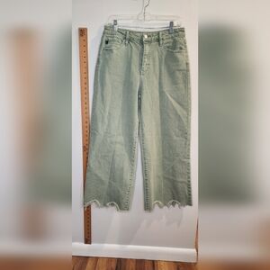 KanCan Sage Green Denim Wide-leg Cropped Jeans